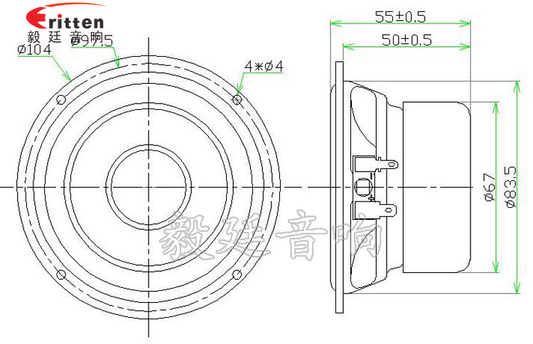 104mm4Ω10W多媒体音响喇叭成品图