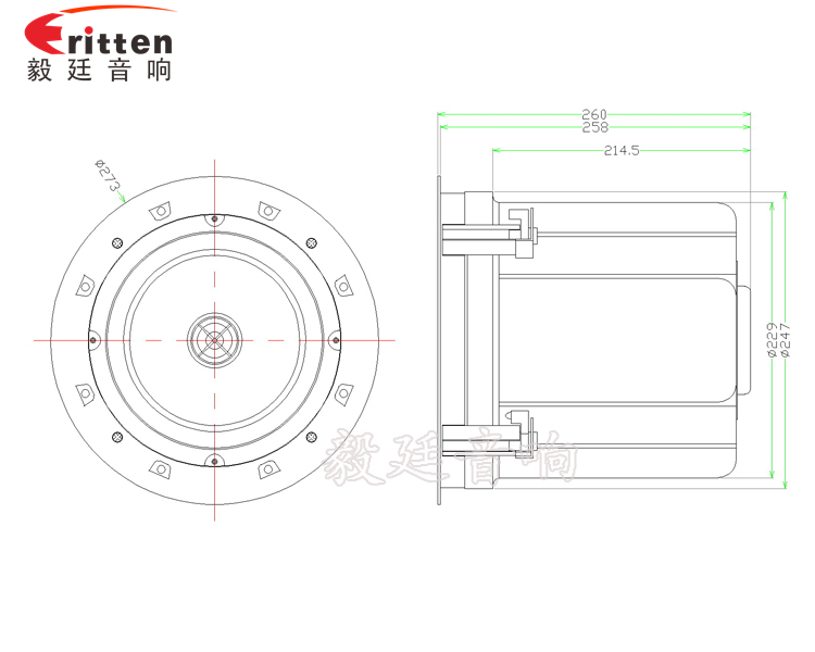高音可旋转8寸天花板喇叭成品图
